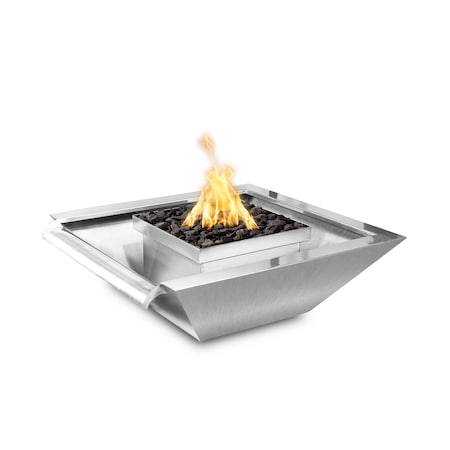 The Outdoor Plus 30 Square Maya Fire & Water Bowl - Stainless Steel - Match Lit - Liquid Propane OPT-SQ30SSFWWS-LP